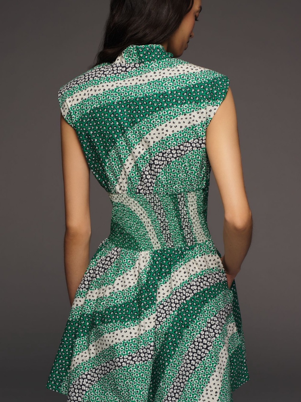 Anthropologie Tommie Green Pattern Fit-and-Flare Shirt Dress - Picture 3 of 3